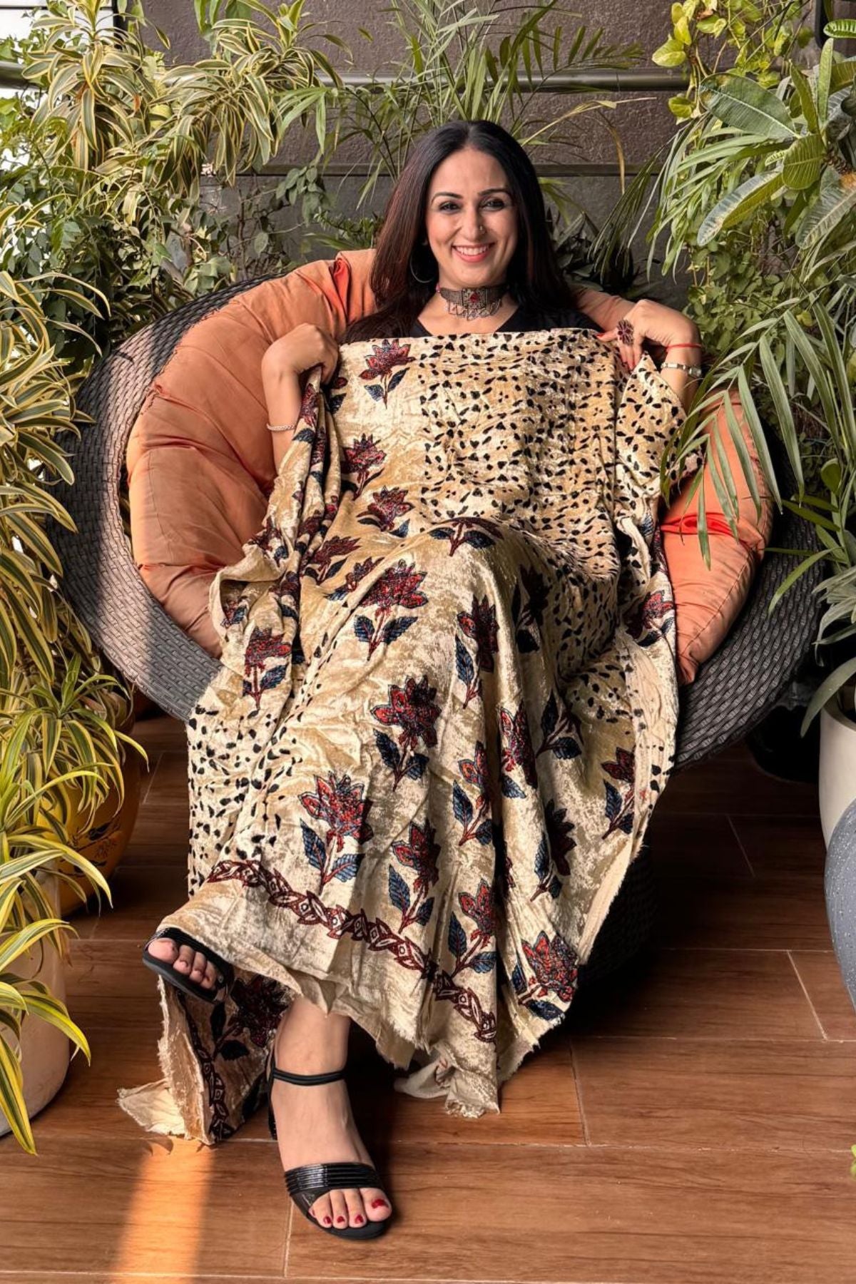 Ajrakh art on velvet (kurta only)